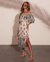 Solstice Spirit Paisley Off The Shoulder Midi Dress