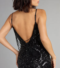Kayla Sequin Beaded Open Back Mini Dress