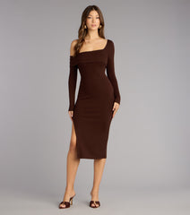 Chic Style Ribbed Knit Off-Shoulder Midi Dress
