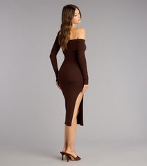 Chic Style Ribbed Knit Off-Shoulder Midi Dress