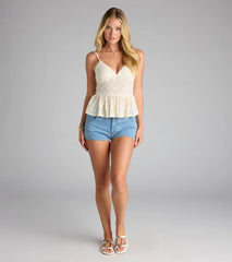 Sweet But Not Subtle Lace Peplum Cami Top