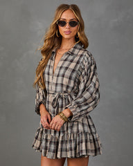 Rowena Plaid Waist Tie Mini Shirt Dress