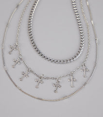 Set The Vibe Cross Charm Layered Necklace