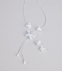 Forever Flutter Rhinestone Necklace And Earrings Set