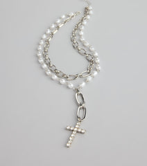 Saintly Chic Pearl And Rhinestone Cross Necklace