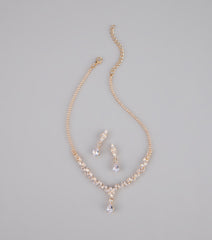 Shine Check Rhinestone Necklace And Earrings Set