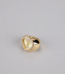 Sweetheart Hour Rhinestone Heart Watch Ring