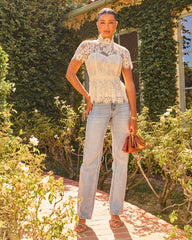 Postmarked Romance Lace Mock Neck Blouse