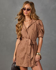 Calista Abstract Mock Neck Waist Tie Mini Dress