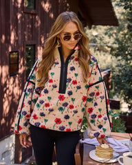 Pauleen Sherpa Floral Quarter Zip Sweatshirt