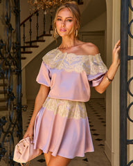 Golden Nights Satin Lace Trim Mini Skirt