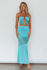 Florida Lace Insert Cut-Out Maxi Dress Blue