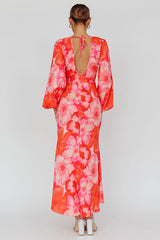 Yessica Balloon Sleeve Midi Dress Floral Pink