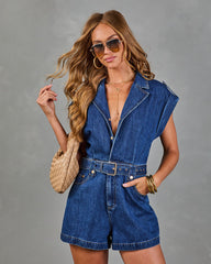 Vacation State Belted Denim Romper