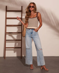 Long Afternoon Striped Knit Crochet Tank Top