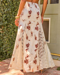 Poppy Romance Floral Satin Lace Maxi Skirt