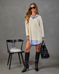 Field Estate Cable Knit Twofer Mini Sweater Dress