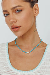 Ibiza Turquoise Bead Pearl Necklace Gold