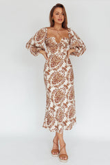 Nyree Long Sleeve Maxi Dress Floral Brown