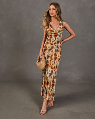 Harvest Romance Floral Cowl Neck Maxi Dress
