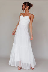 Calla Sweetheart Neckline Hail Spot Midi Dress White
