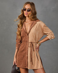 Calise Faux Suede Color Block Waist Tie Romper