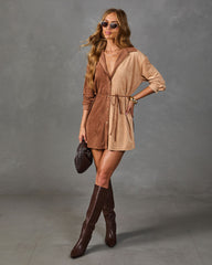 Calise Faux Suede Color Block Waist Tie Romper