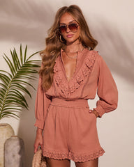 Soft Dusk Ruffle Cotton Eyelet Lace Trim Romper