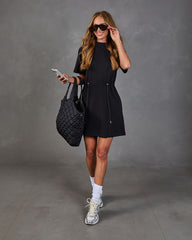 Layover Lounge Drawstring Waist Soft Form Mini Dress