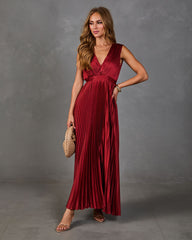 Evening Veil Pleated Satin Maxi Dress