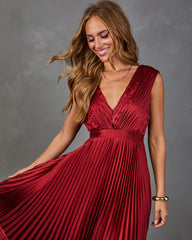 Evening Veil Pleated Satin Maxi Dress