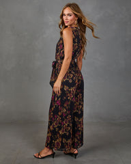 Shadowed Garden Floral Waist Tie Jumpsuit