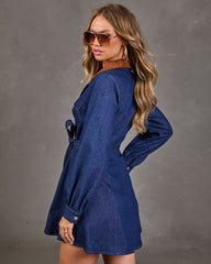 Harlie Denim Contrast Collar Waist Tie Mini Shirt Dress
