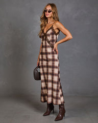 Laurent Plaid Lace Trim Slip Maxi Dress