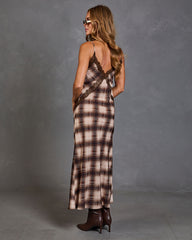 Laurent Plaid Lace Trim Slip Maxi Dress