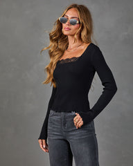 Daniella Ribbed Lace Trim Top