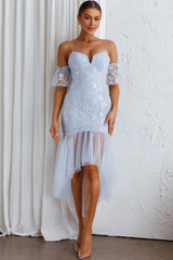 Dreamy Removable Sleeve Sequin Dress Blue