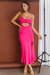 Twin Flame Drawstring Bust Midi Dress Hot Pink