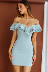 Rossi Off-Shoulder Double Ruffle Dress Blue