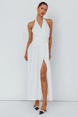 Spring Feels Halterneck Belt Maxi Dress White