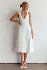 Elias Decorative Stitch Midi Dress White