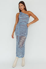 Tyanna One-Shoulder Knit Midi Dress Blue Multi