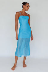 Lazy Daisy Flower Strap Midi Dress Blue