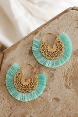 Bali Gold Filigree Fringing Earrings Sage