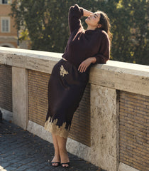ELOWEN SKIRT -- EQUESTRIAN BROWN WITH CREAM LACE