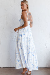 Indianna Square Neckline Maxi Dress Printed White