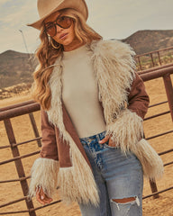 Heidi Shaggy Shearling Faux Suede Wrap Tie Jacket