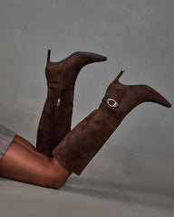 Market Meet Faux Suede Knee High Buckle Boots