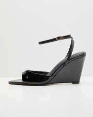 Nicks Patent Faux Leather Open Toe Wedges