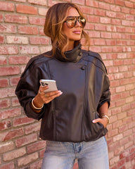 Friday Lights Faux Leather Funnel Neck Moto Jacket